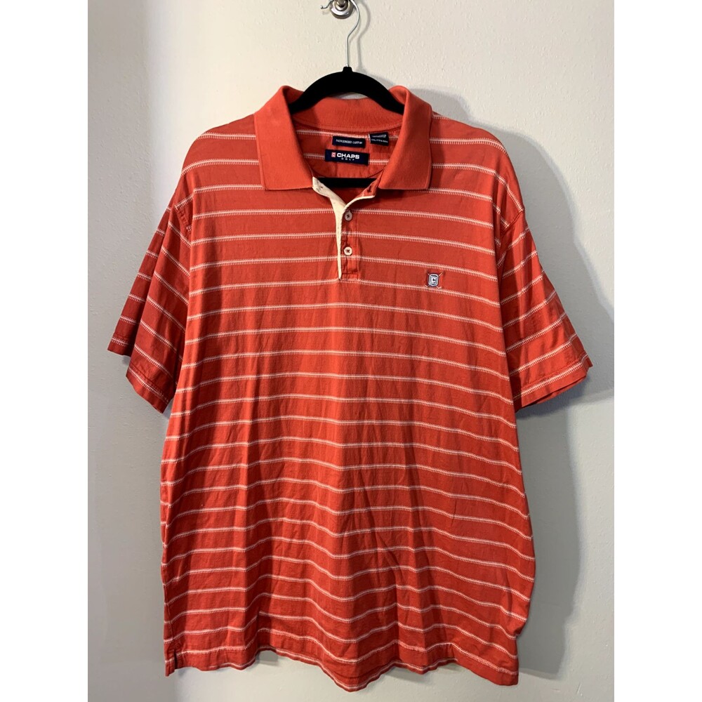Chaps Men's size XXL Polo Shirt Orange White Stripe 100% Cotton Logo, Collar